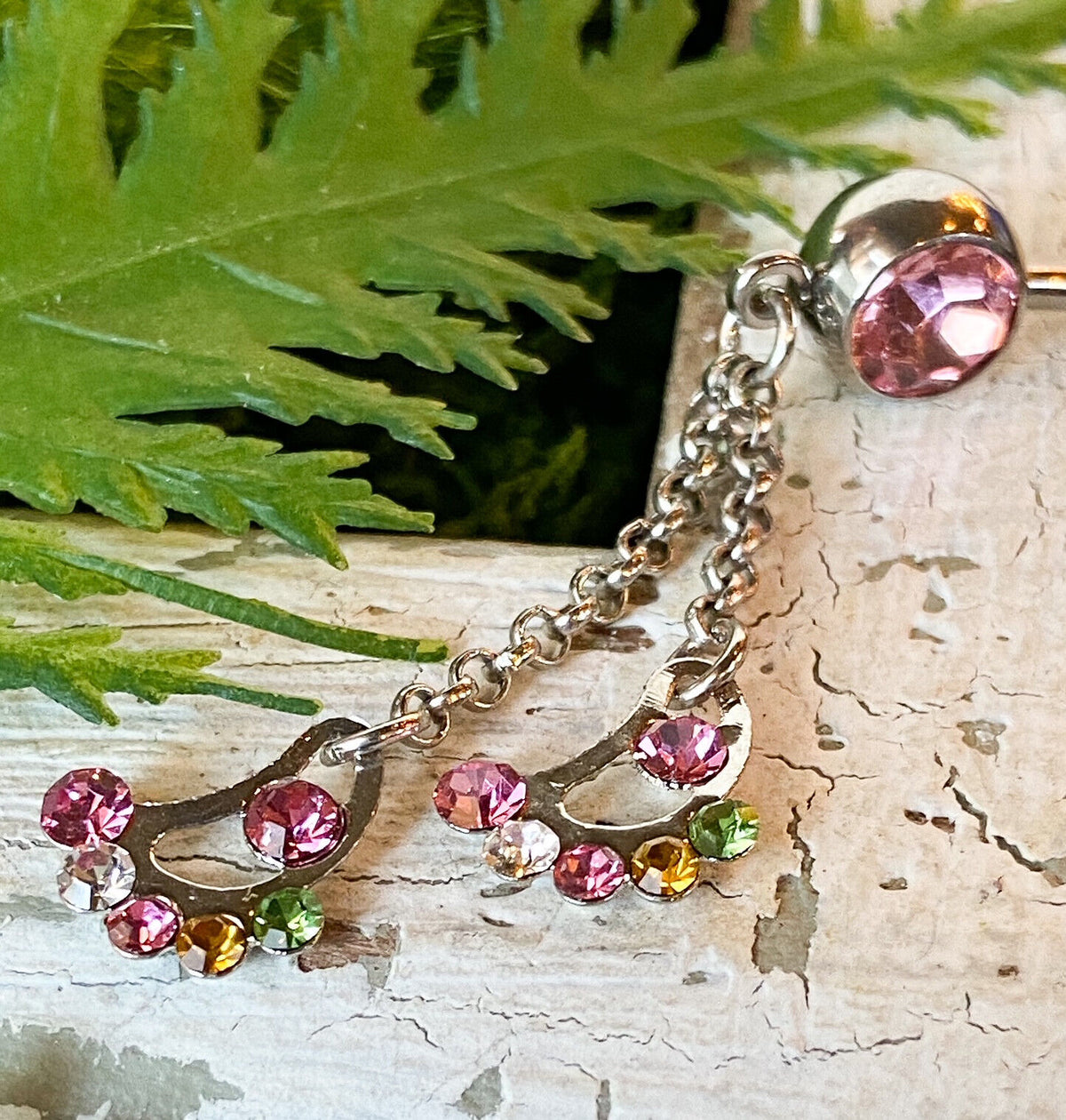 Feet Multicolor Gem Chain Dangle Belly Ring Navel Piercing Pierced Naval