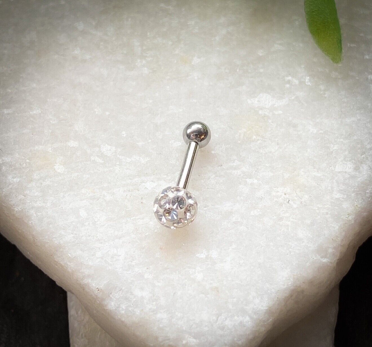 1pc Epoxy Coated Crystal Paved Ball Helix Tragus Cartilage Barbell Int. Threaded (Color: Clear)