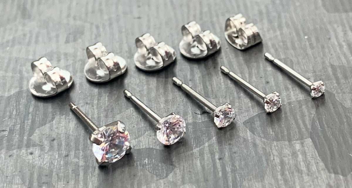 PAIR Martini Set CZ Gem Stud Earrings 6AL-4VELI ASTM F136 Implant Grade Titanium