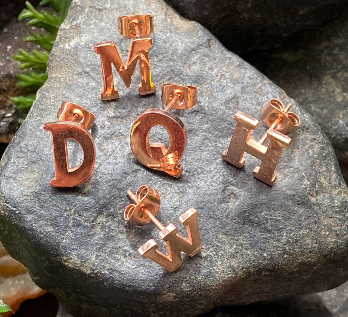 PAIR Rose Gold Plated Steel Initial / Alphabet 20g Earrings - A to Z available!