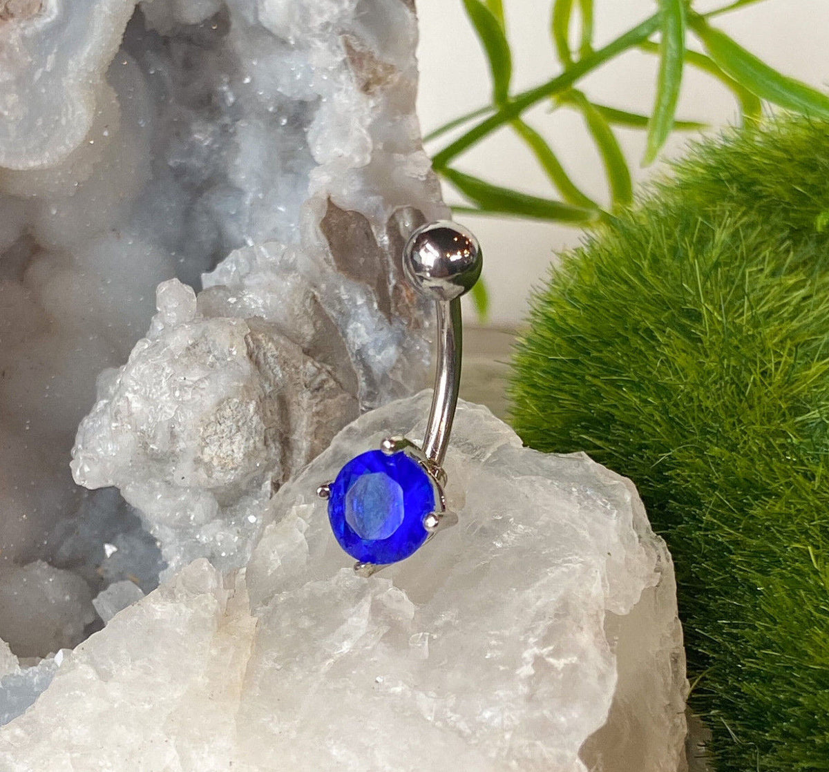 1pc Solitaire CZ Gem Belly Ring Navel Piercing Pierced Naval Body Jewelry (Color: Blue)