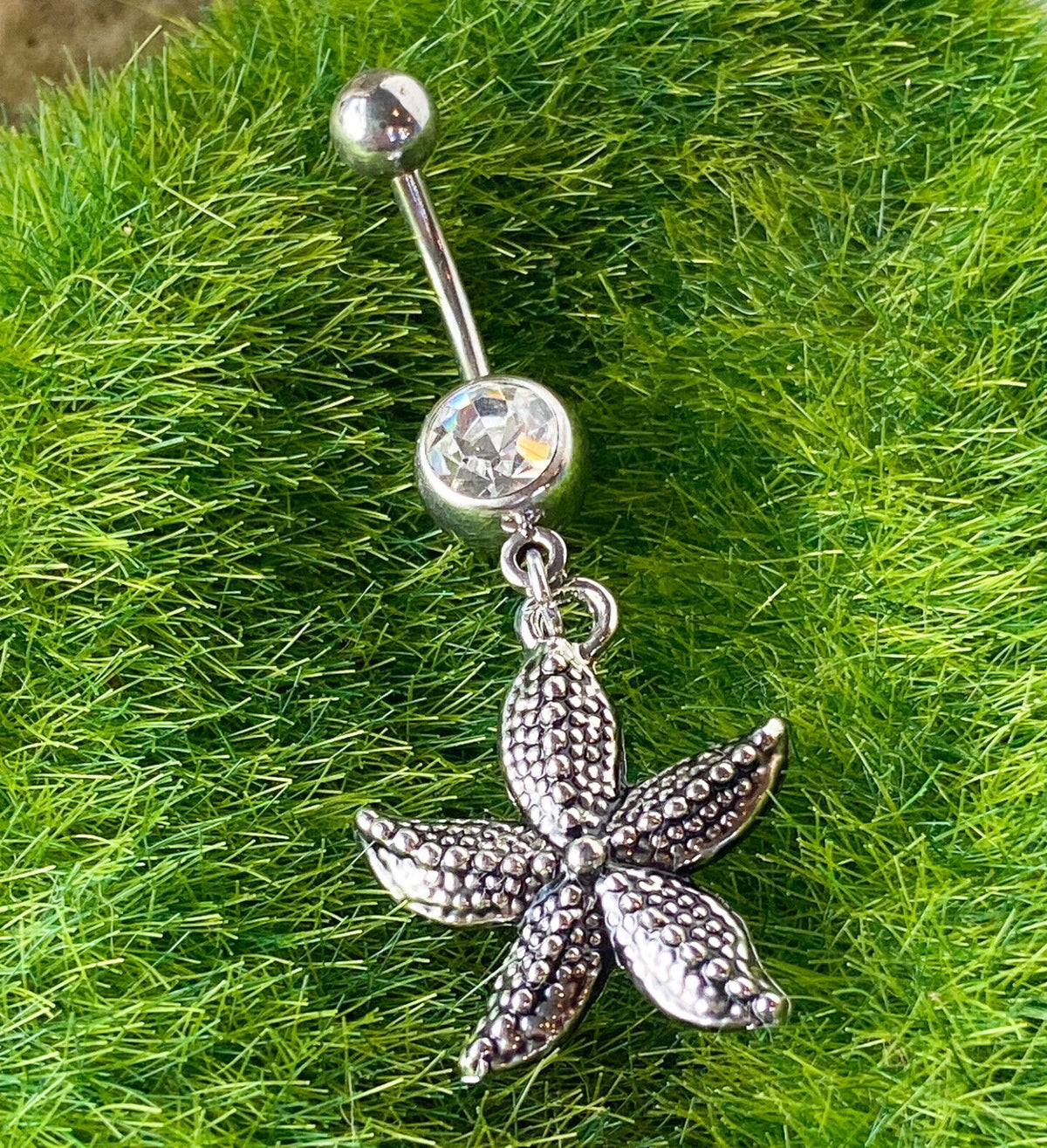 Vintage Dangle Cast Belly Ring Pierced Navel Heart, Flower, Butterfly, Star (Style: Star)