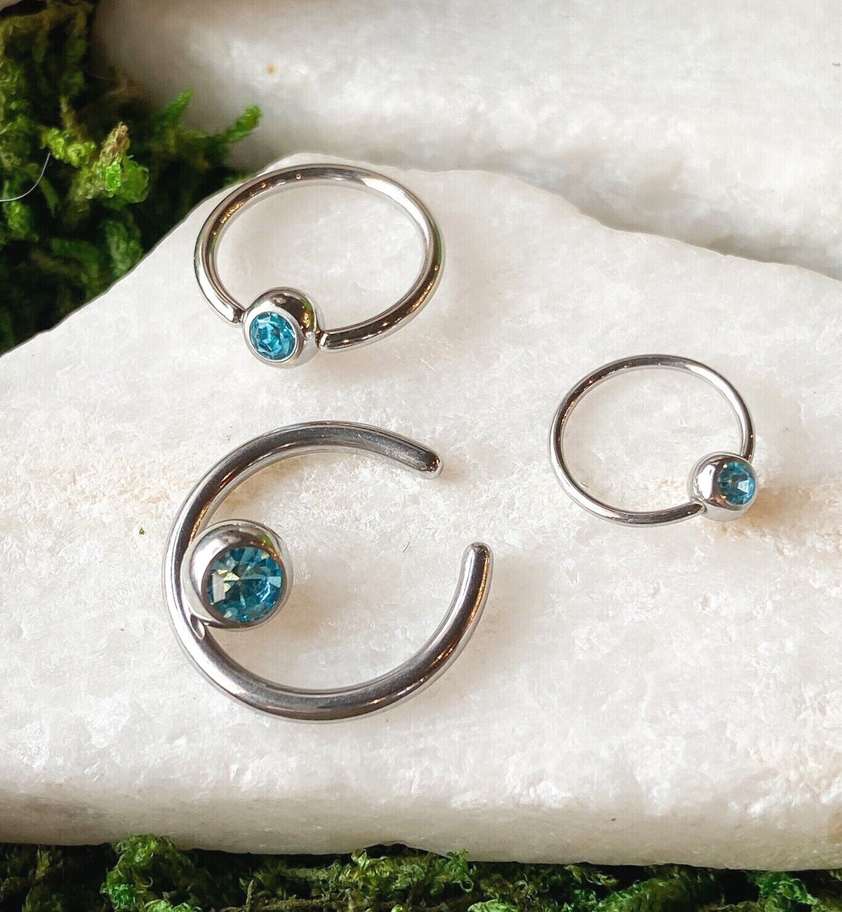 1pc Press-Fit Crystal Gem Captive Bead Ring Septum Nipple Ear Body Jewelry (Color: Aqua)