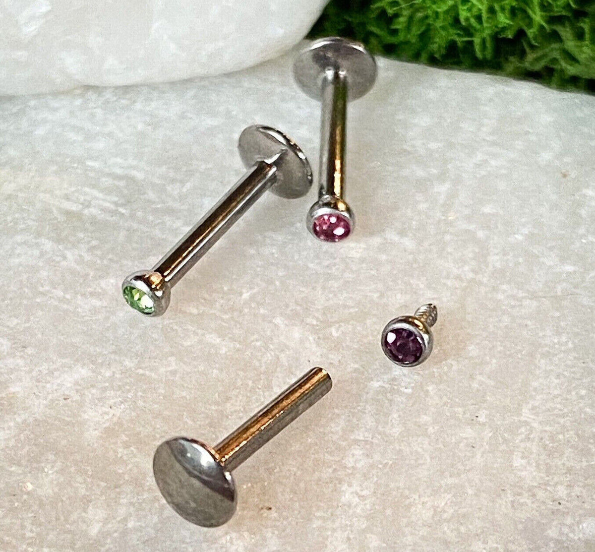 1pc Grade 23 Titanium Internally Threaded 16g Labret Monroe with Press Fit Gem