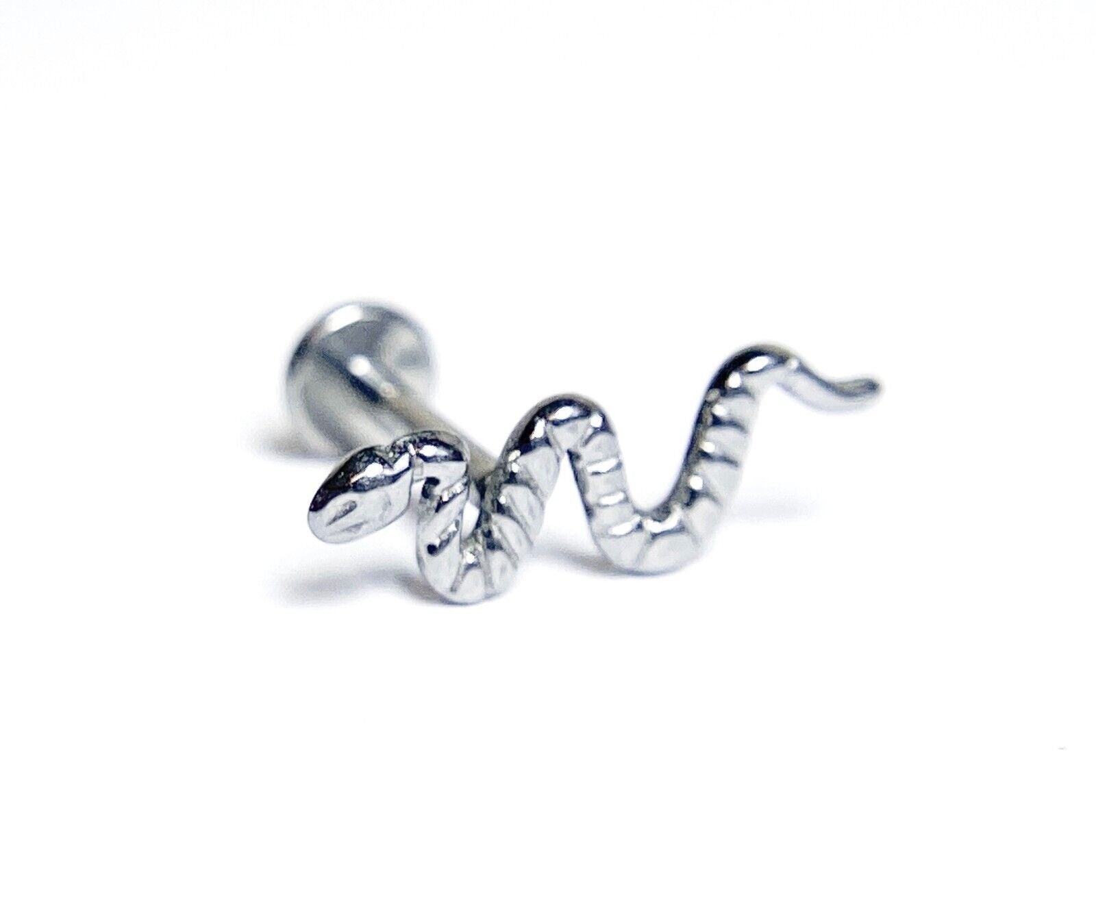 1pc Implant Grade Titanium Snake Labret Internally Threaded Cartilage Stud Ring (Color: Silver)