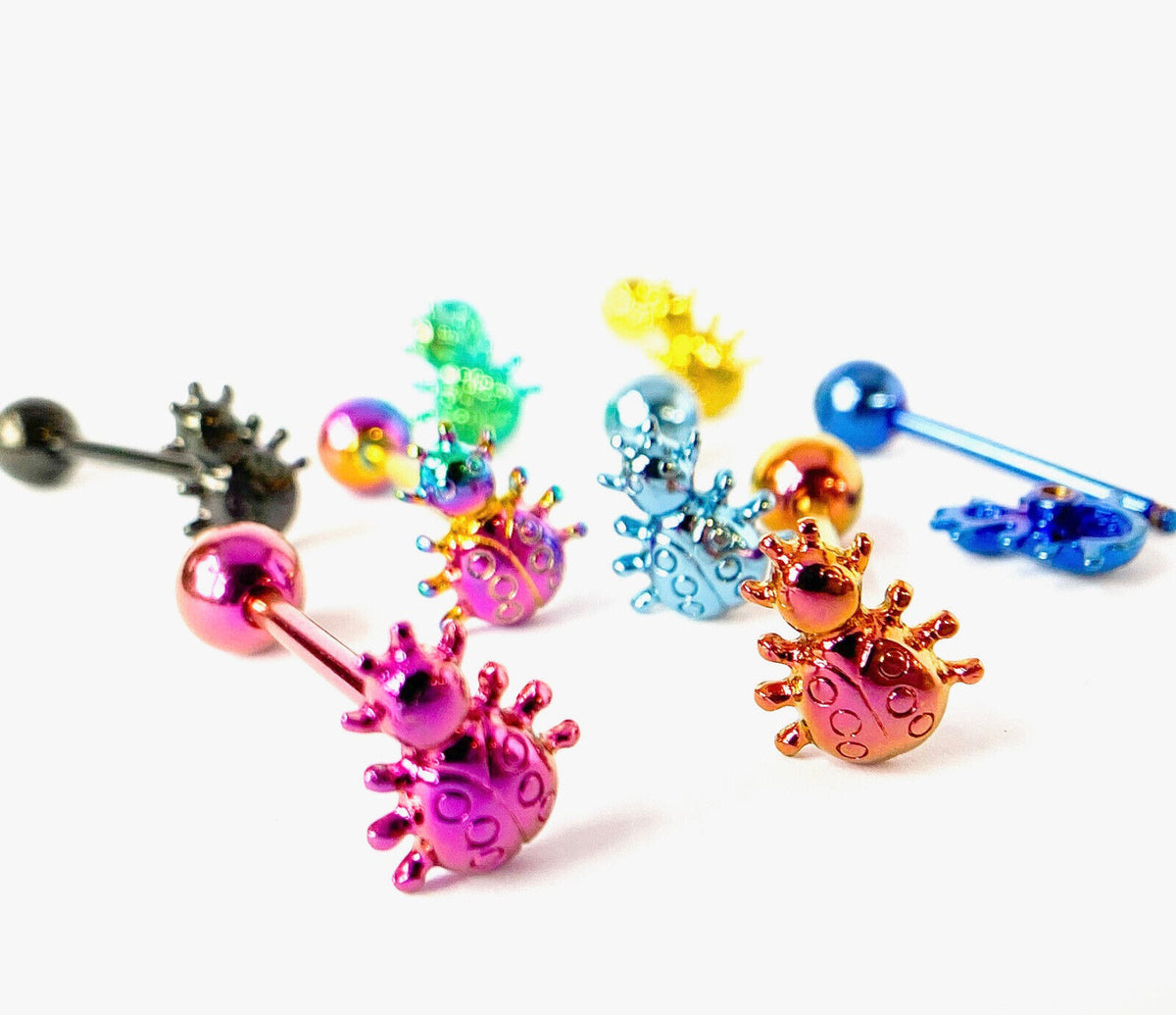 1pc Ladybug Design Tongue Ring Lady Bug Titanium Anodized 14g Tounge Barbell