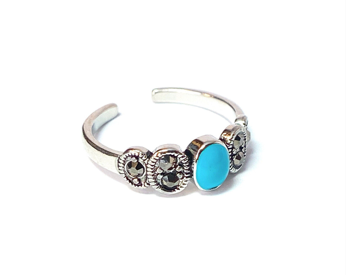 Turquoise Center & Black Crystal Adjustable Mid Ring / Toe Ring Jewelry