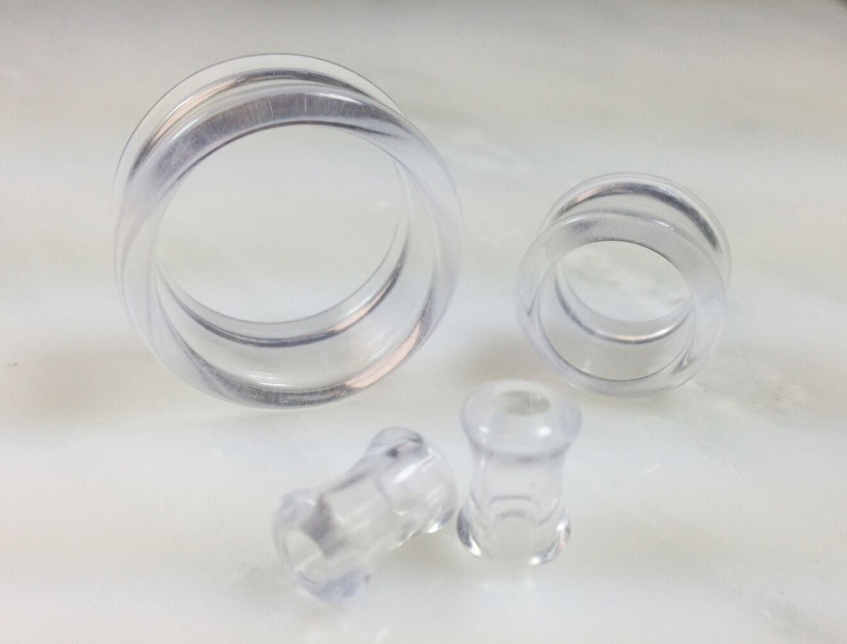 PAIR Solid Color Ear Tunnels Plugs Gauges Earlets - 3mm through 30mm available (Main Color: Clear)
