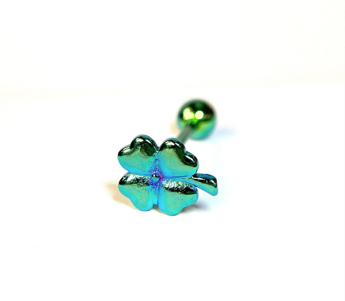 Titanium Shamrock Tongue Ring 14g 16mm 5/8" Clover Tounge Body Piercing Jewelry