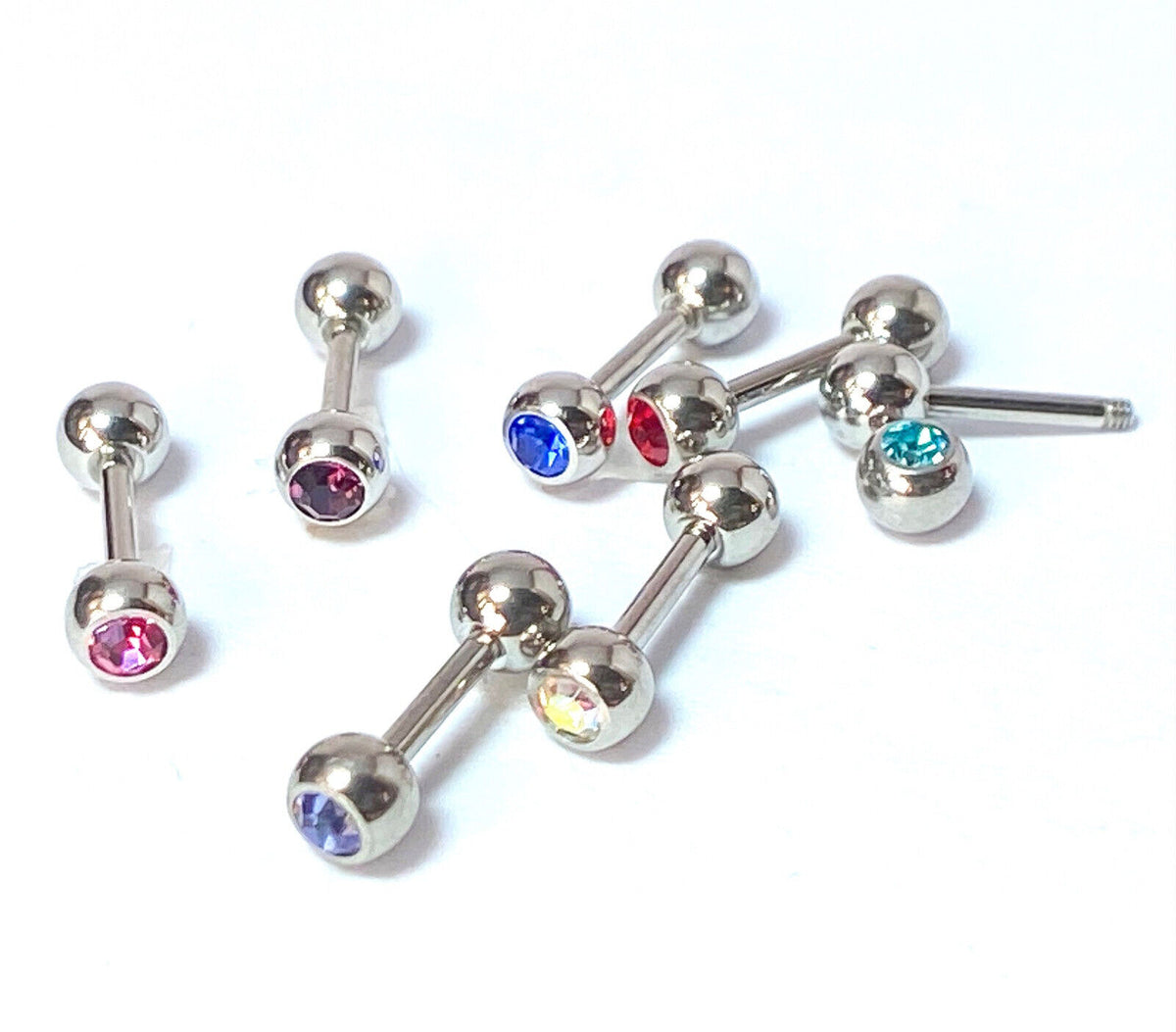 1pc Press-Fit Gem 316L Surgical Steel Barbell Tragus Stud Ring 16g 1/4" (6mm)