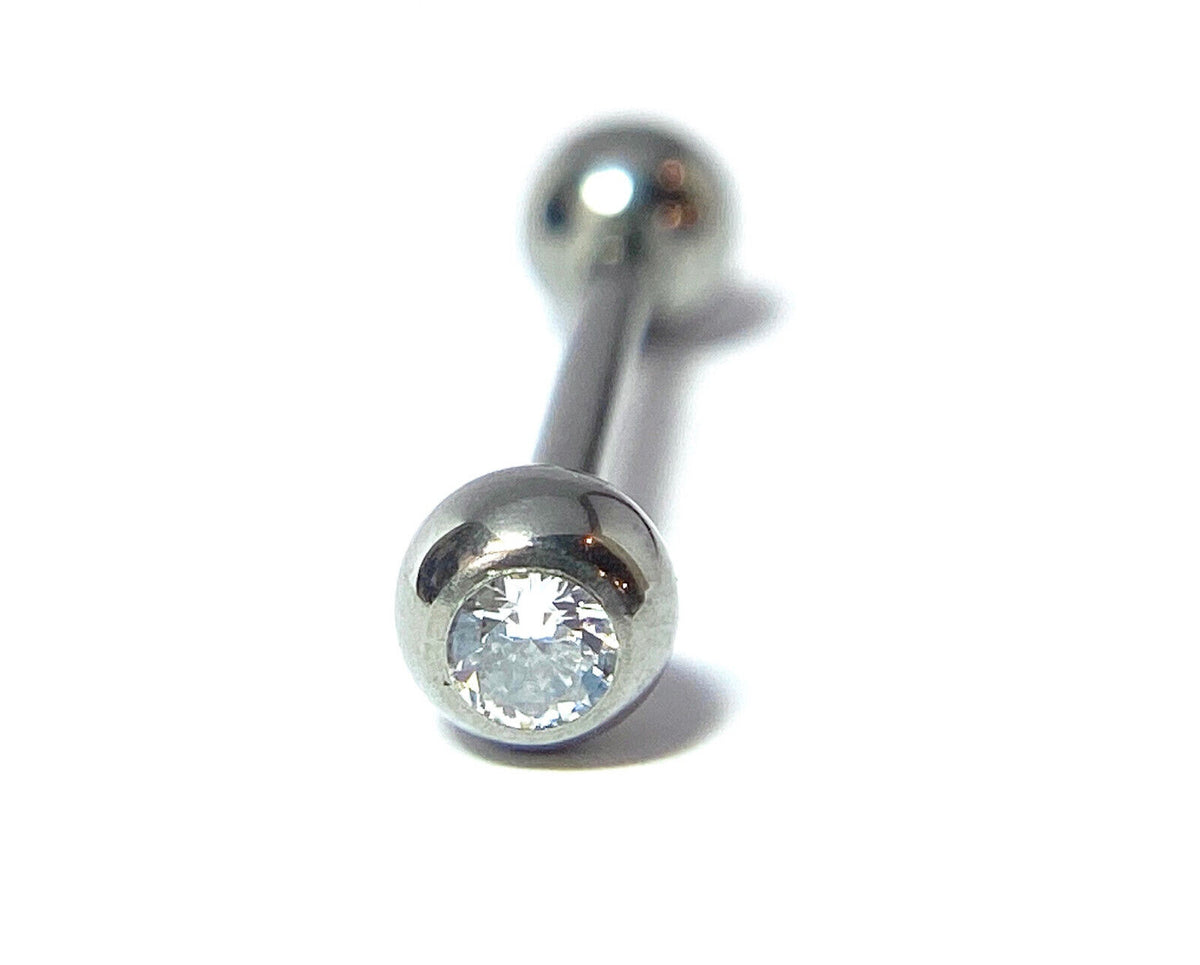 1pc Solid Grade 23 Titanium Barbell 14g, 5/8" (16mm) Tongue Tounge Ring w/Gem (Color: Clear)