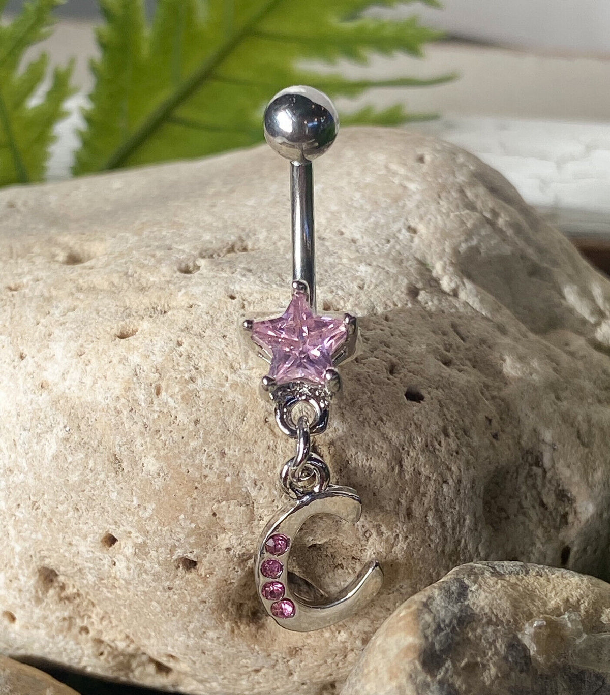 1pc Initial Belly Ring "Metro" Style Pink Gems Navel Naval Letter Body Jewelry (Initial: C)