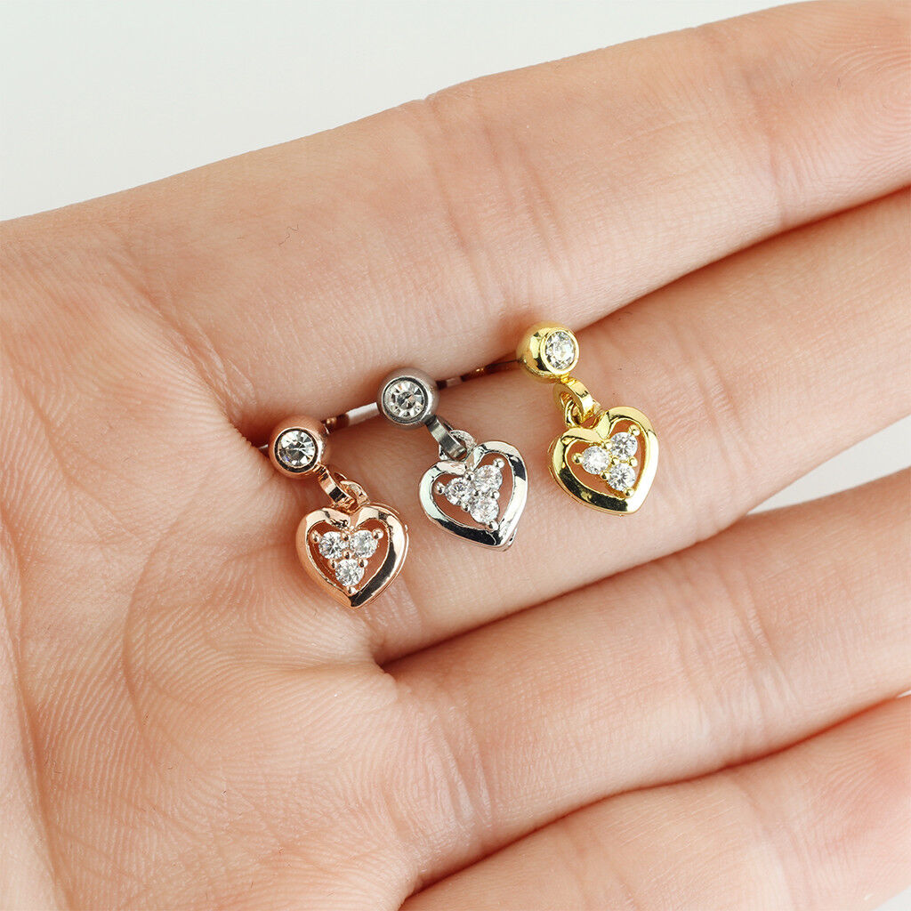 1pc CZ Gem Heart Dangle Tragus Helix Cartilage Barbell Ring 16g 1/4"