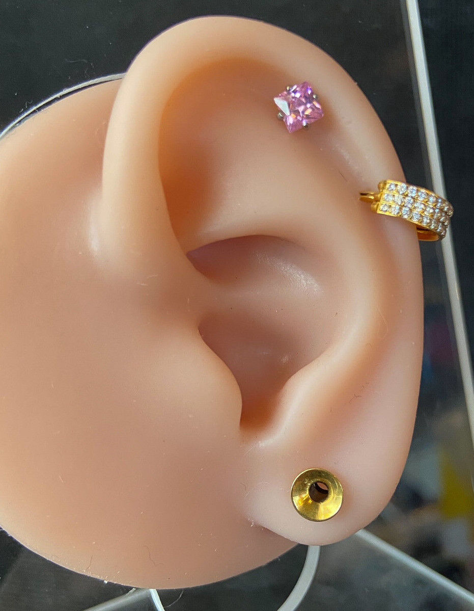 1pc Square Gem Tragus Helix Cartilage Ring 16g 1/4" Princess Cut diamond-shaped