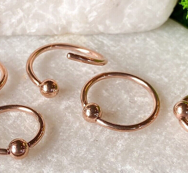 PAIR Fixed Ball Rose Gold Captive Bead Rings Nipple Helix Tragus Septum Piercing