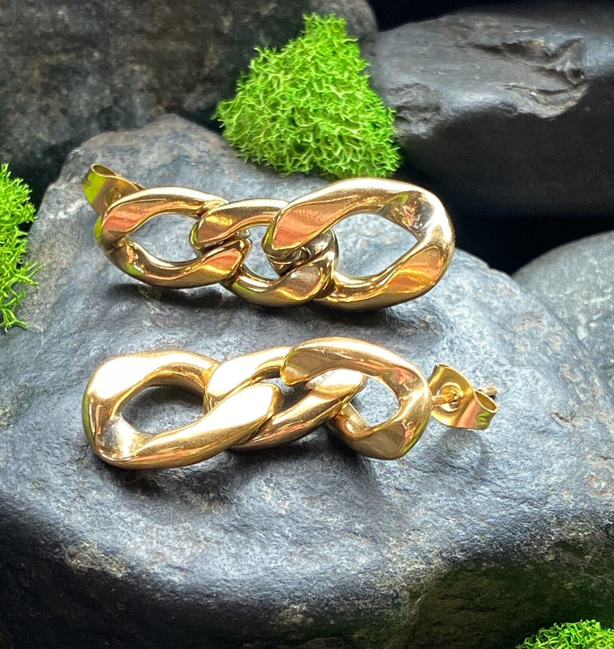 PAIR Chain Link Dangle Earring Studs 316L Surgical Steel 20g (Color: Gold)