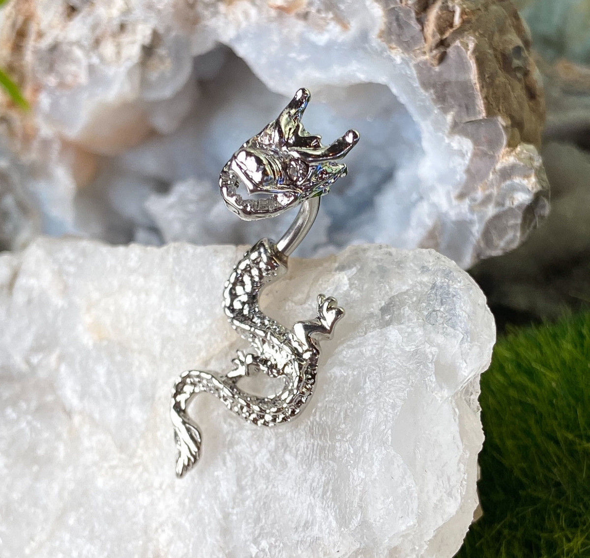 1pc CZ Gem Eyes Dragon Two-Part Belly Ring Navel Piercing Pierced Naval Jewelry (Color: Clear)