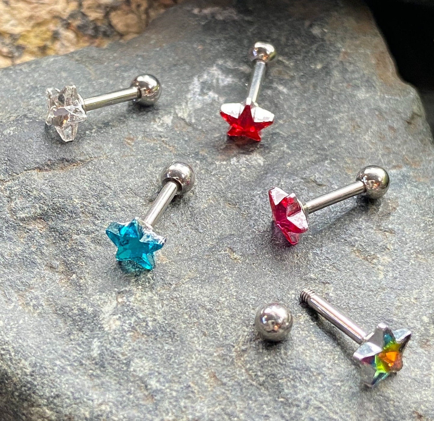 1pc Star Crystal Tragus Helix Cartilage Ring 16g 1/4" Barbell Stud Body Jewelry