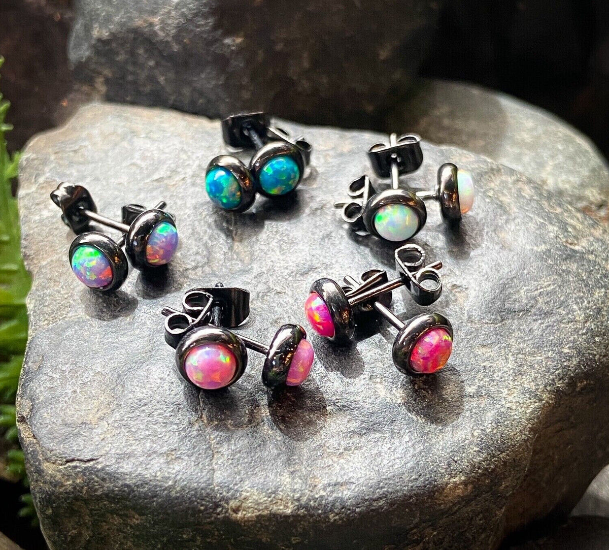 PAIR Bezel Set Opal 316L Surgical Steel Earrings - choose from 18 color combos!