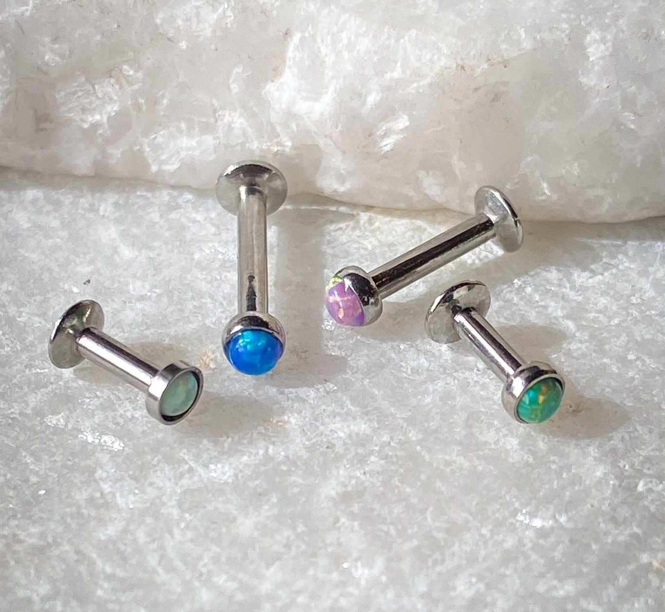 1pc Opal Set Surgical Steel Internally Threaded Labret Monroe - choose color