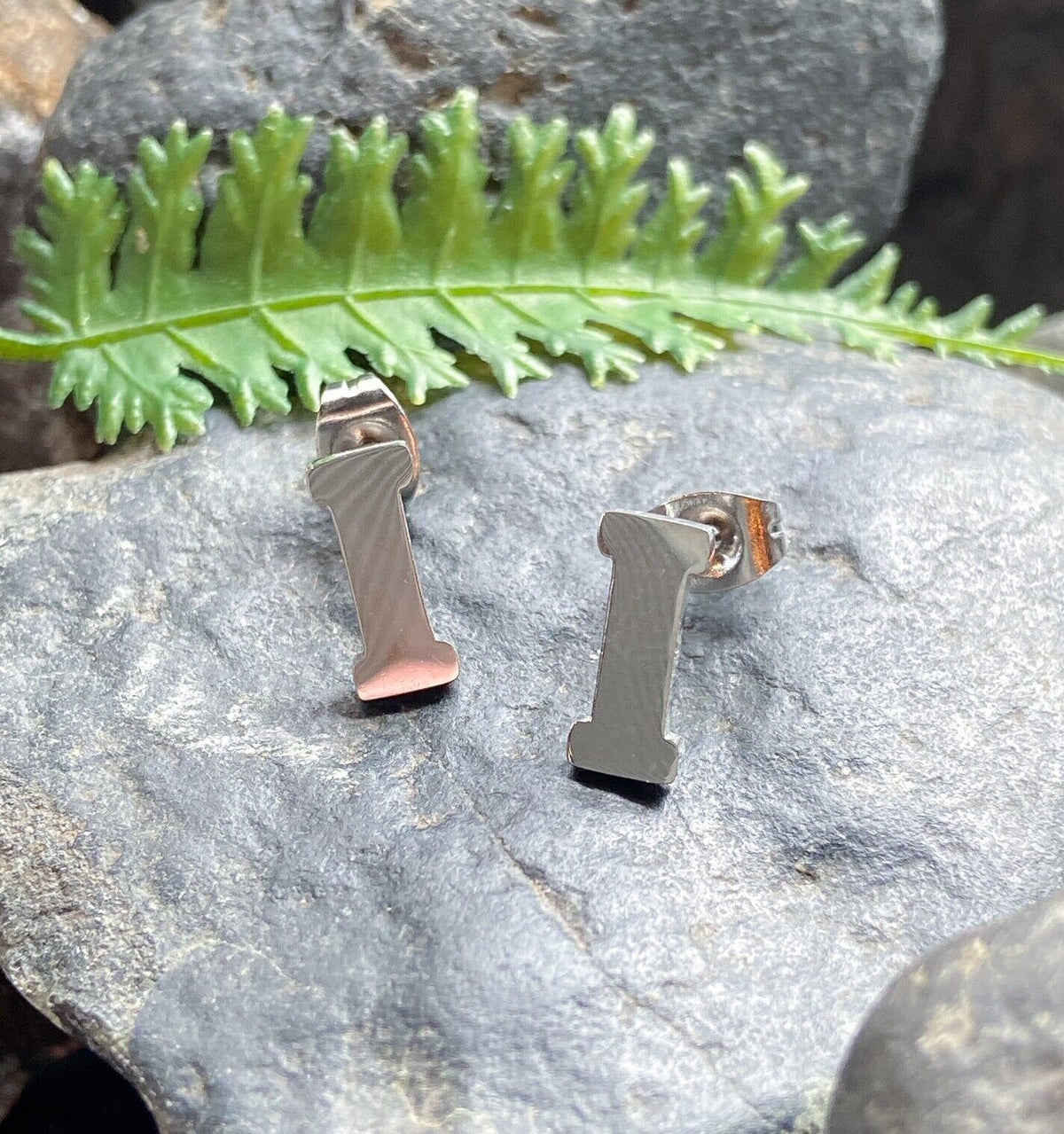 PAIR of 316L Stainless Steel Initial / Alphabet 20g Earrings - A to Z available! (Letter: I)