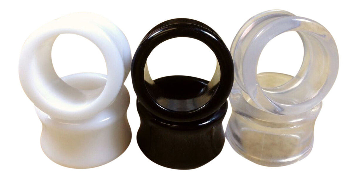 3 PAIR SET - Black,White,Clear Ear Tunnels Plugs Gauges Earlets - up to 30mm! (Gauge (Thickness): 9/16" (14mm))