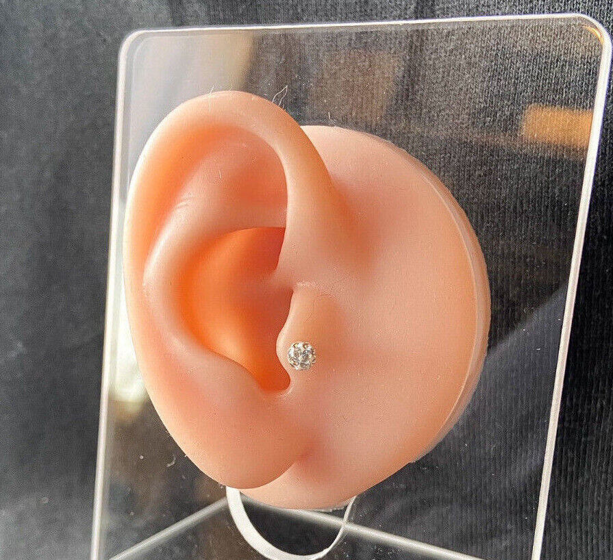 1pc Epoxy Coated Crystal Paved Ball Helix Tragus Cartilage Barbell Int. Threaded