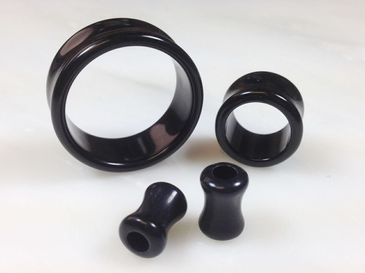 PAIR Solid Color Ear Tunnels Plugs Gauges Earlets - 3mm through 30mm available (Main Color: Black)