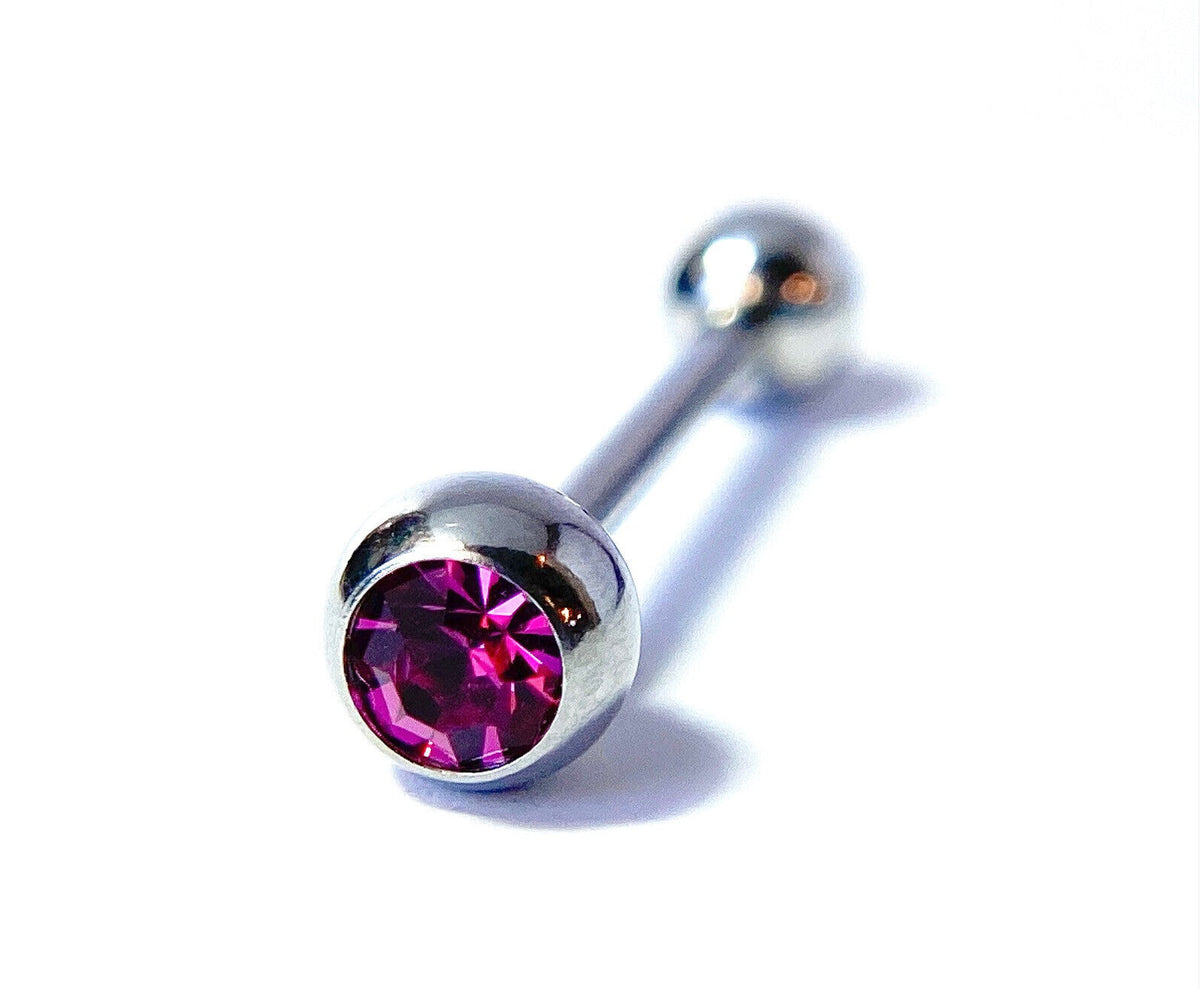 1pc Press-Fit Gem 316L Surgical Steel Barbell Tongue Tounge Ring 14g 5/8" (16mm) (Color: Fuschia)