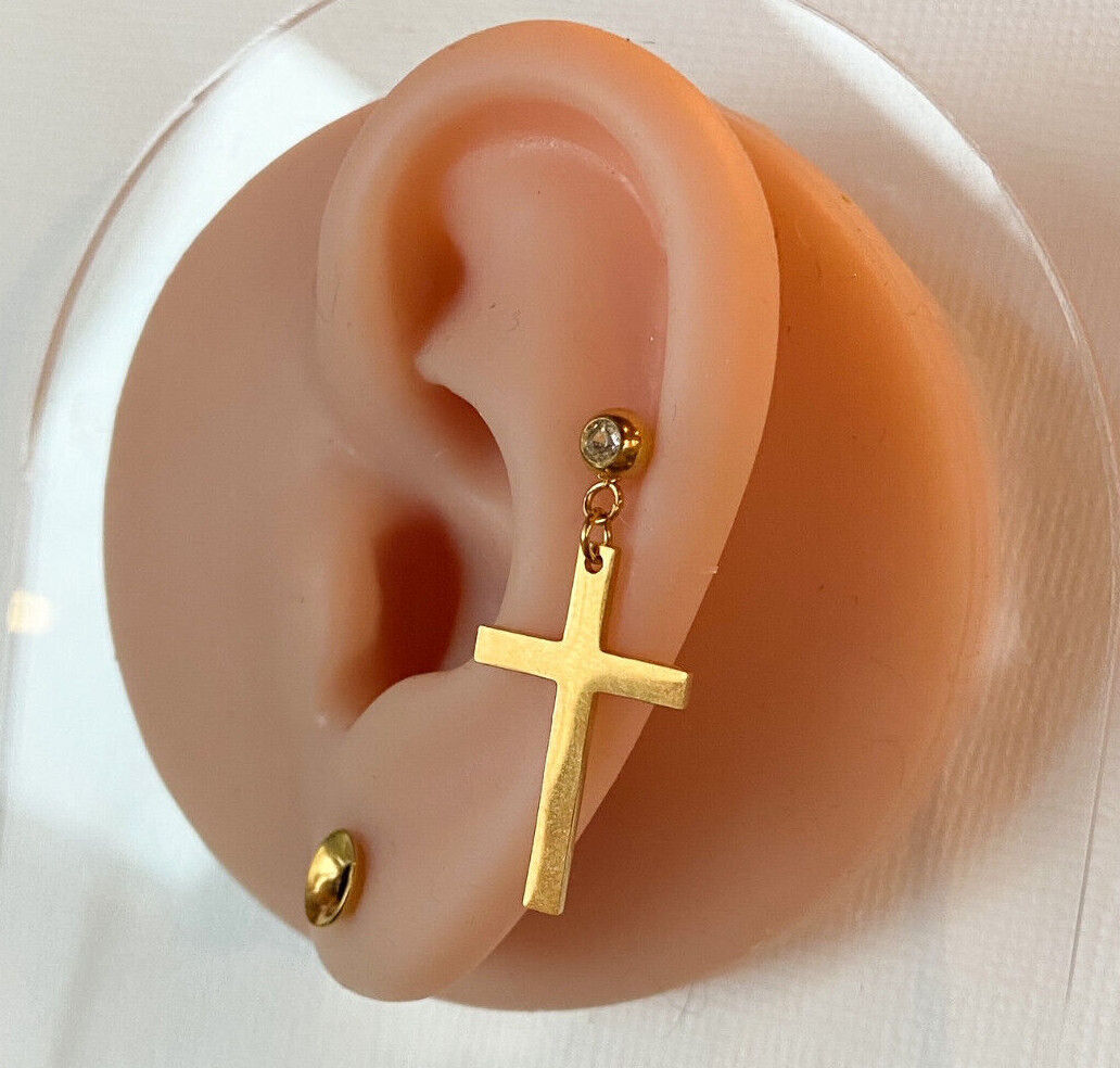 1pc Cross Dangle Tragus Stud Helix Cartilage Ring 16g 1/4"- choose your color