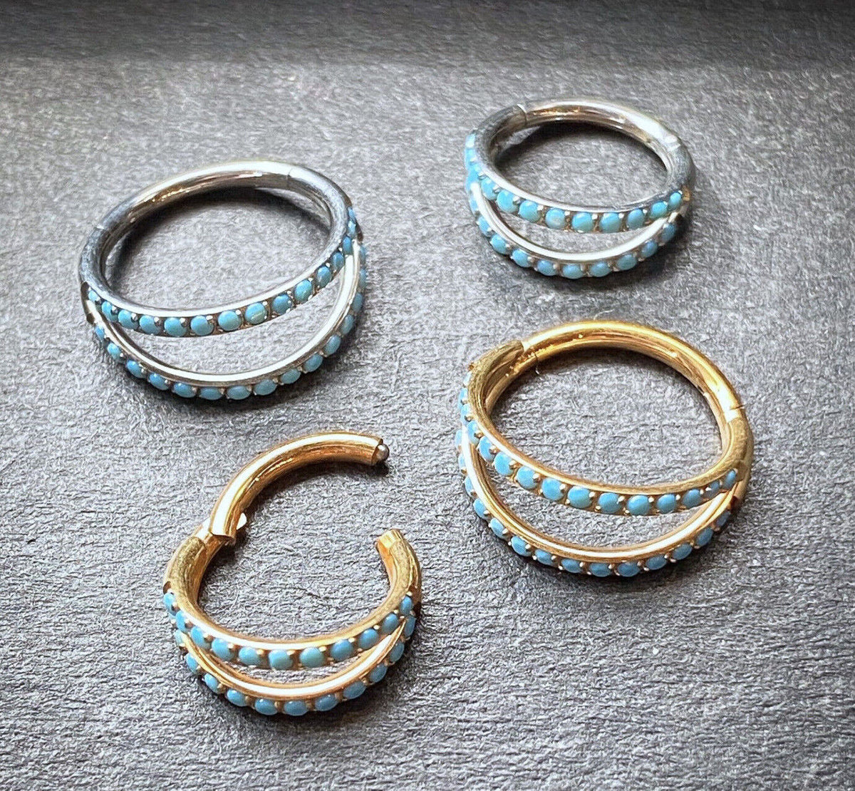 1pc Titanium Hinged Segment Ring Double Outer Turquoise Septum Hoop Helix Daith