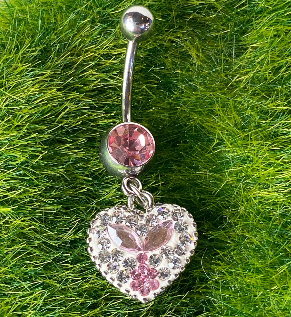 Heart Crystal Explosion Pink Gem Belly Ring Navel Piercing Pierced Naval
