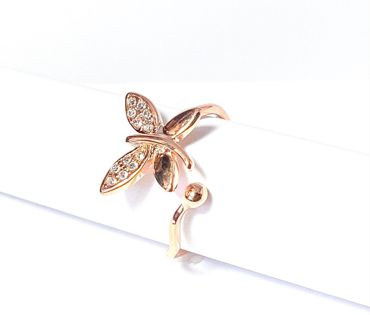 Rose Gold Plated Multi-Paved CZ Gem Butterfly Adjustable Mid Ring / Toe Ring