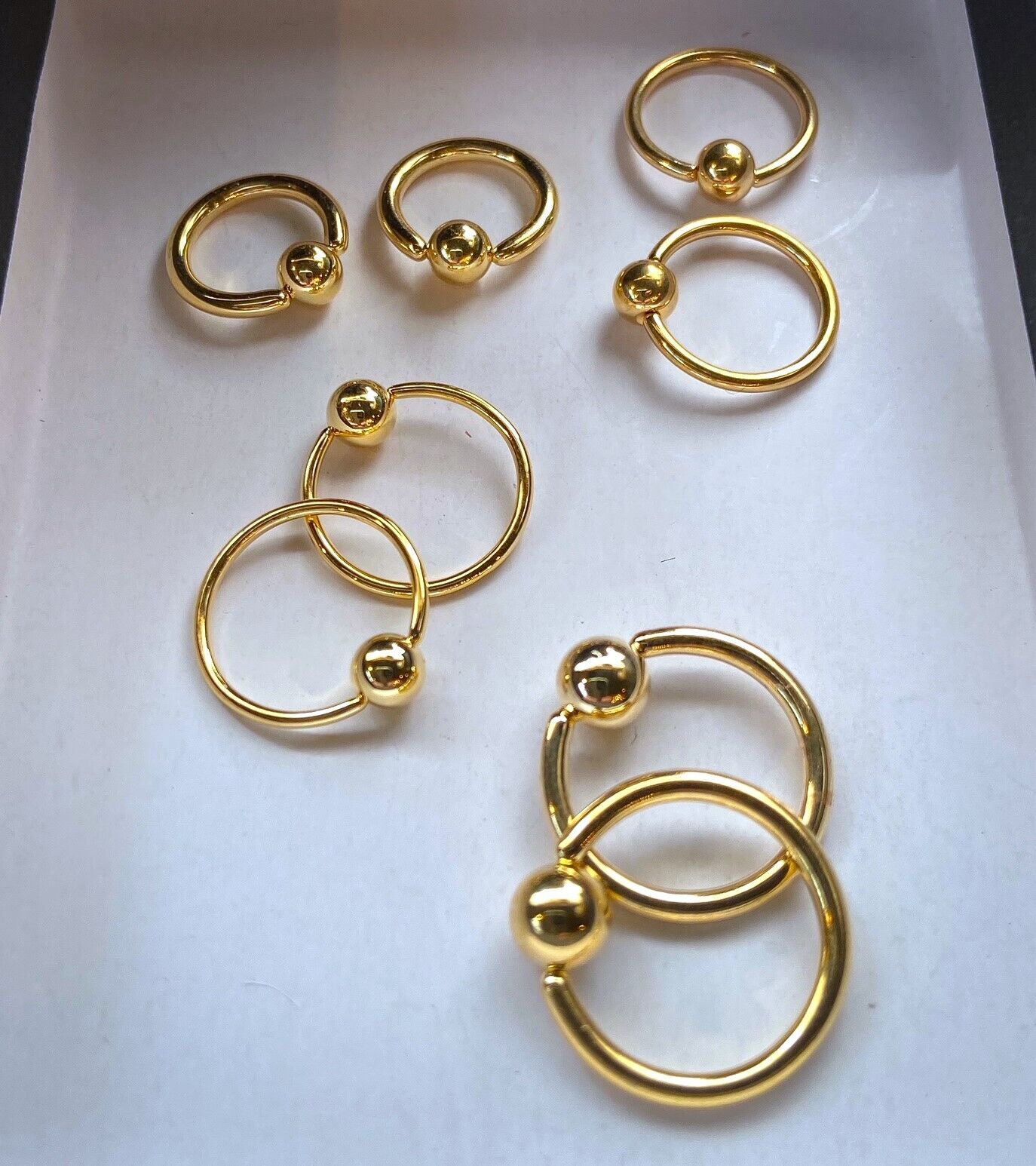 PAIR Gold Captive Bead Rings CBR's Nipple, Septum, Helix, Tragus Piercings