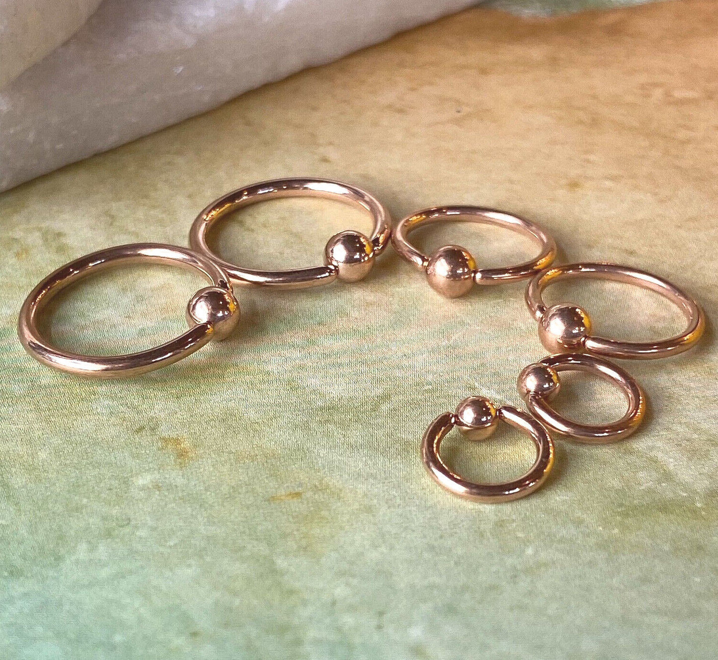 PAIR Rose Gold Captive Bead Rings CBR's Nipple, Septum, Helix, Tragus Piercings