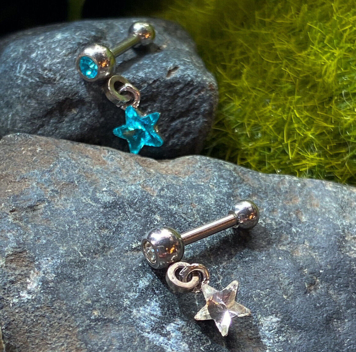 1pc Crystal Star Dangle Tragus Helix Cartilage Ring 16g 1/4" Ear Stud Barbell