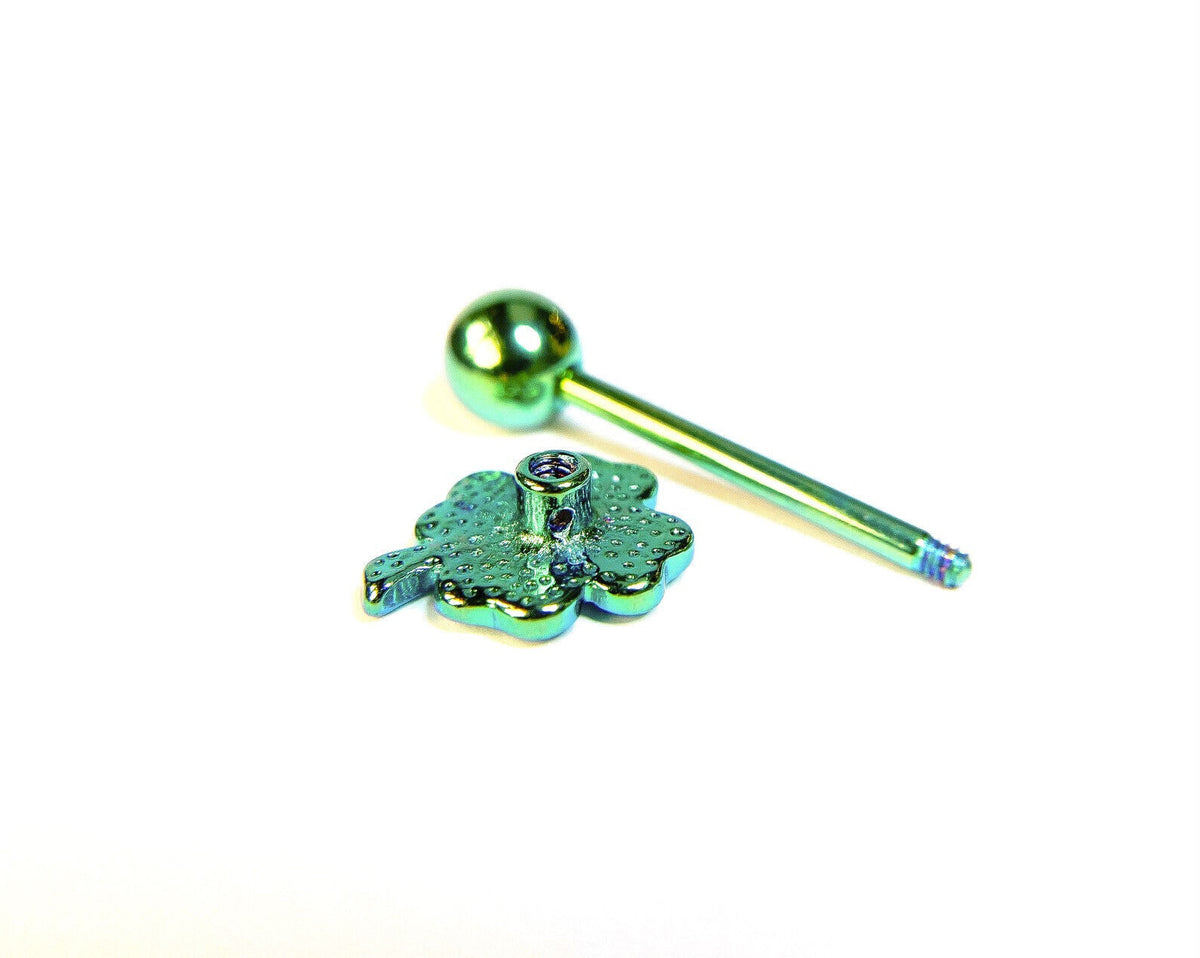 Titanium Shamrock Tongue Ring 14g 16mm 5/8" Clover Tounge Body Piercing Jewelry