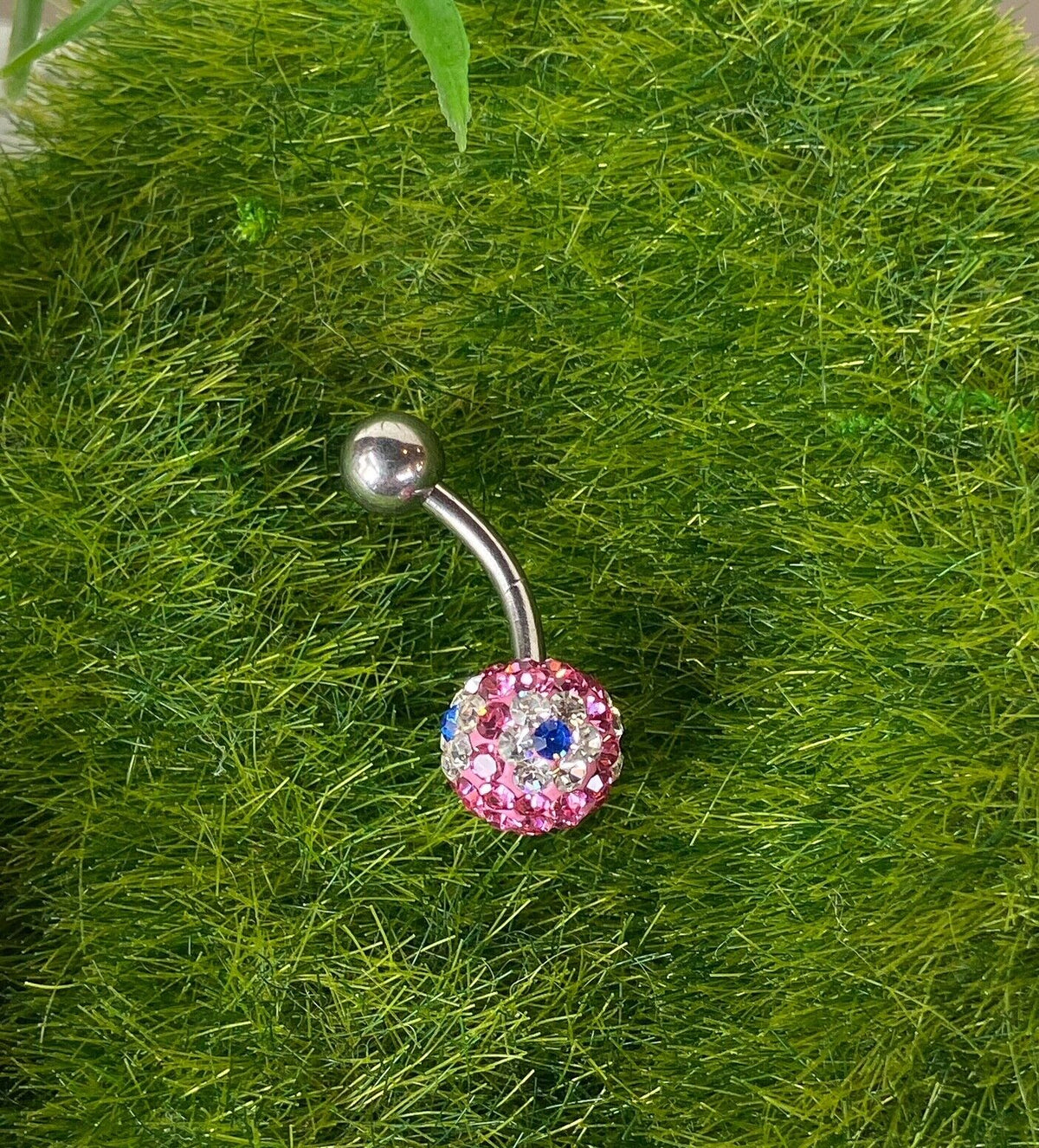 1pc Flower Gem Belly Ring Swarovski Crystal Navel Piercing Pierced Navel Jewelry (Color: Pink w/ White & Blue Flowers)