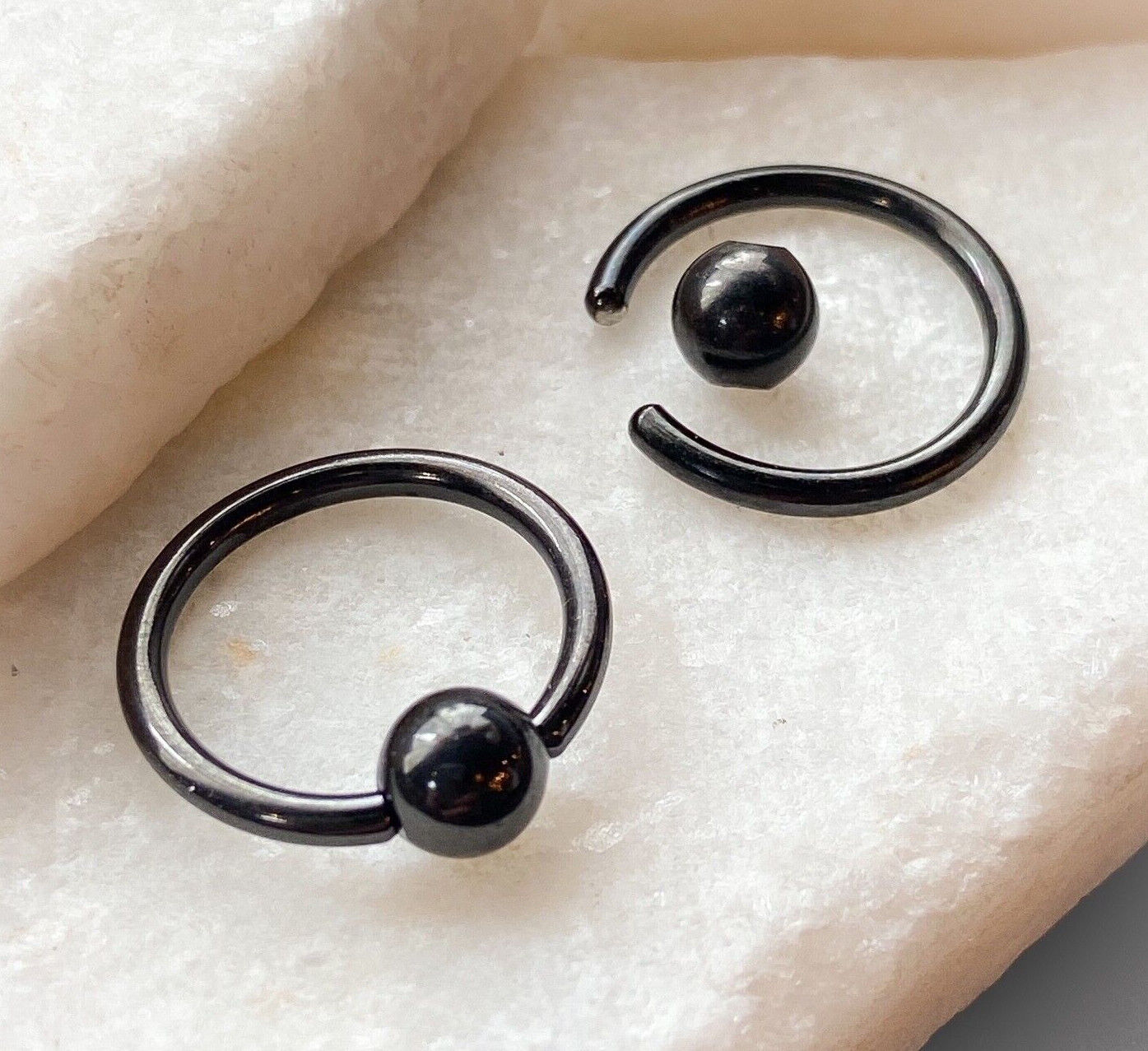 PAIR Black Captive Bead Rings CBR's Nipple, Septum, Helix, Tragus Piercings