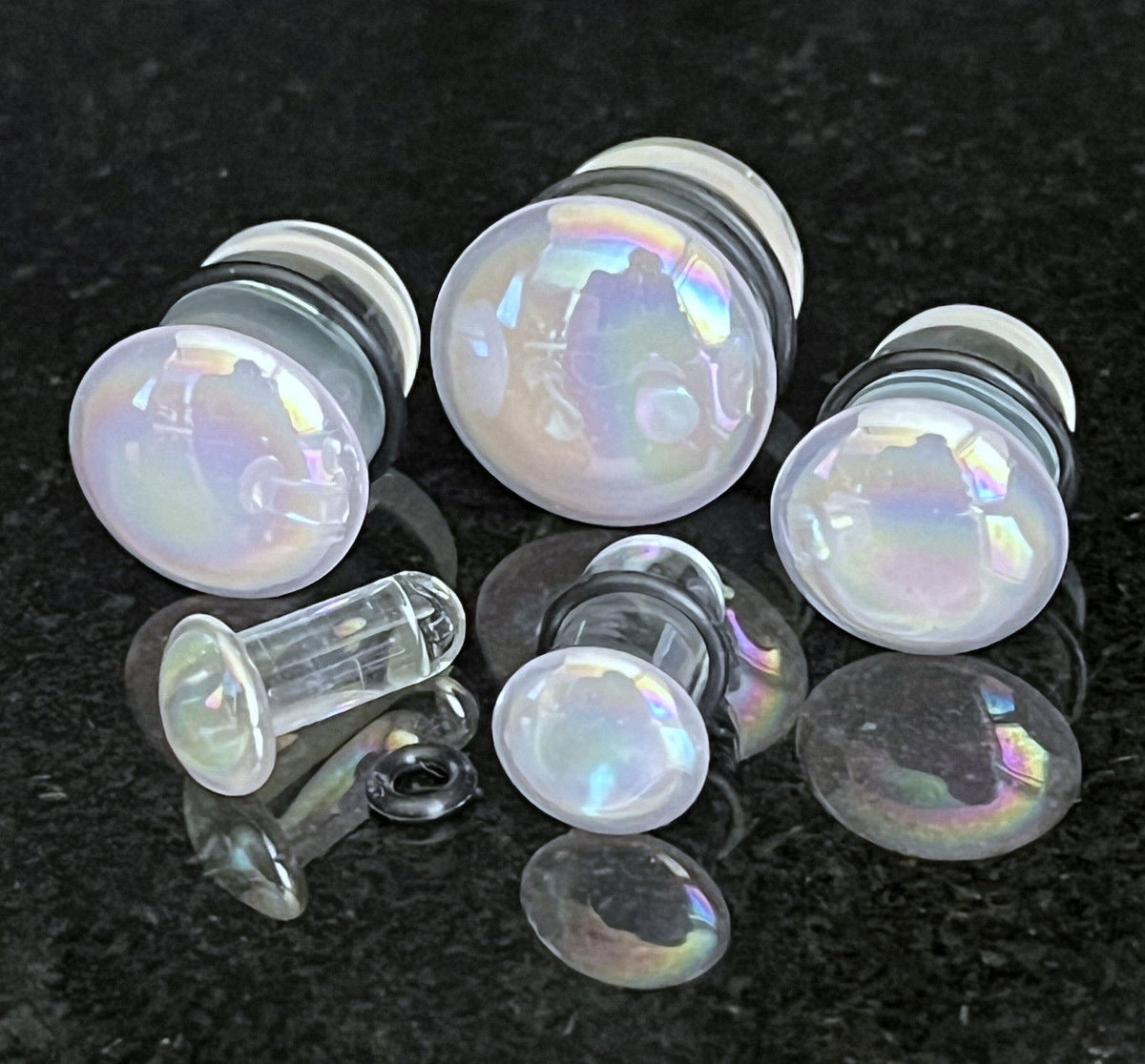 PAIR Pink Pearl Glass Single Flare Plugs Tunnels Gauges Piercing Body Jewelry