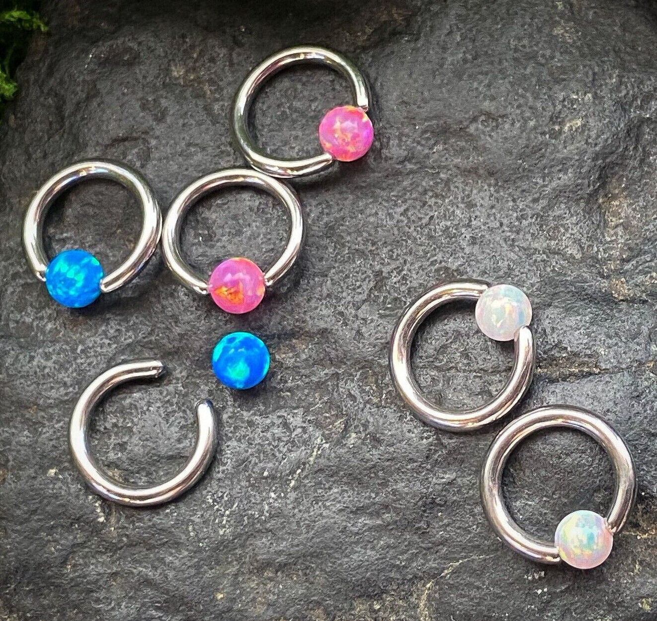 PAIR Synthetic Opal Ball Captive Bead Rings Tragus Helix CBR Body Jewelry