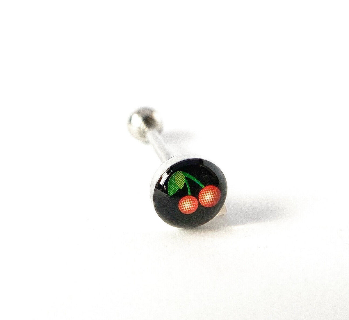 1pc Dome Logo Tongue Ring - choose from Adult Sayings, Sex, Bad Words +more! (Logo Style: Cherries)