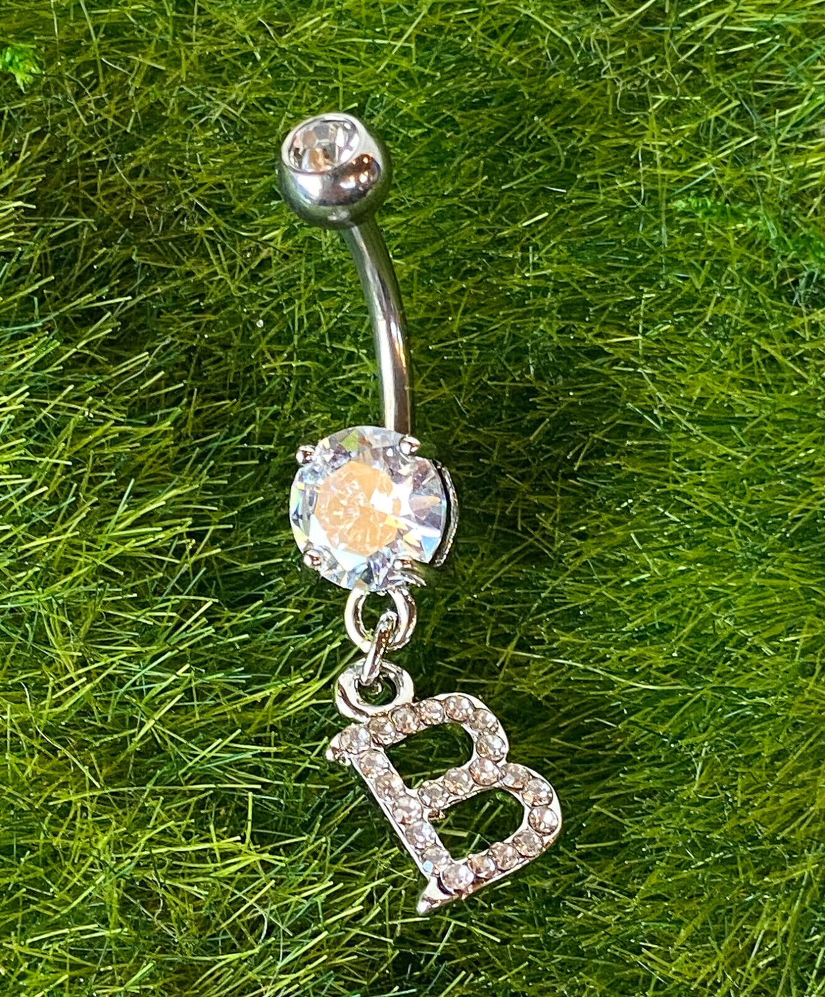 1pc Initial Clear Gem Belly Ring Navel Piercing Pierced Letter Naval Jewelry (Initial: B)