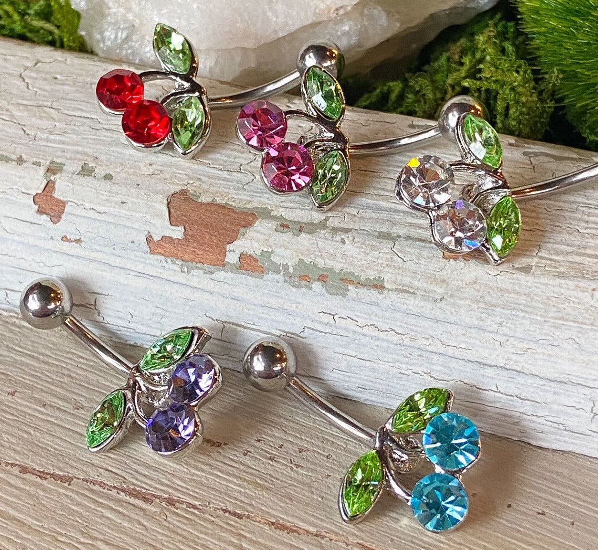 1pc Cherry CZ Gem Belly Ring Navel Piercing Pierced Naval Cherries Body Jewelry