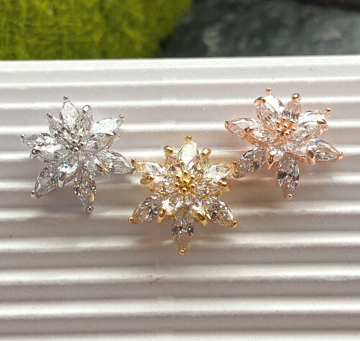 PAIR of Double Tiered CZ Flower 316L Surgical Steel Post 20g Earrings Studs
