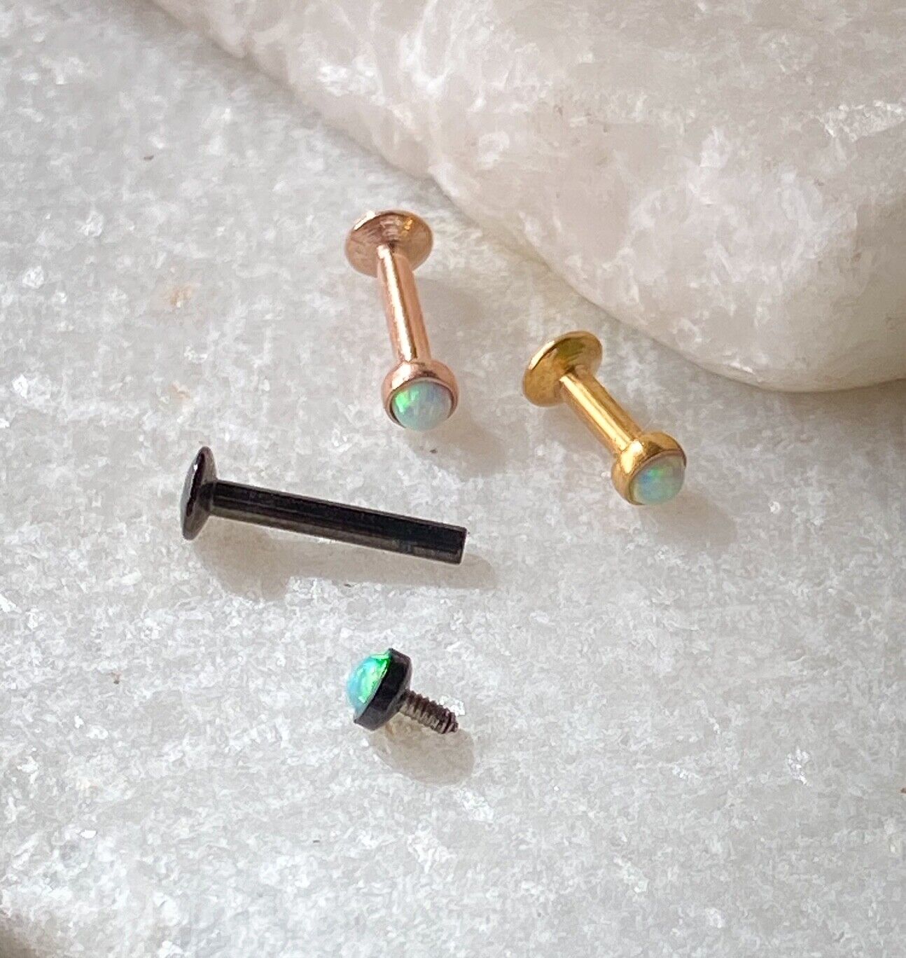 1pc Opal Set Ion Plated Surgical Steel Internally Threaded Labret Monroe