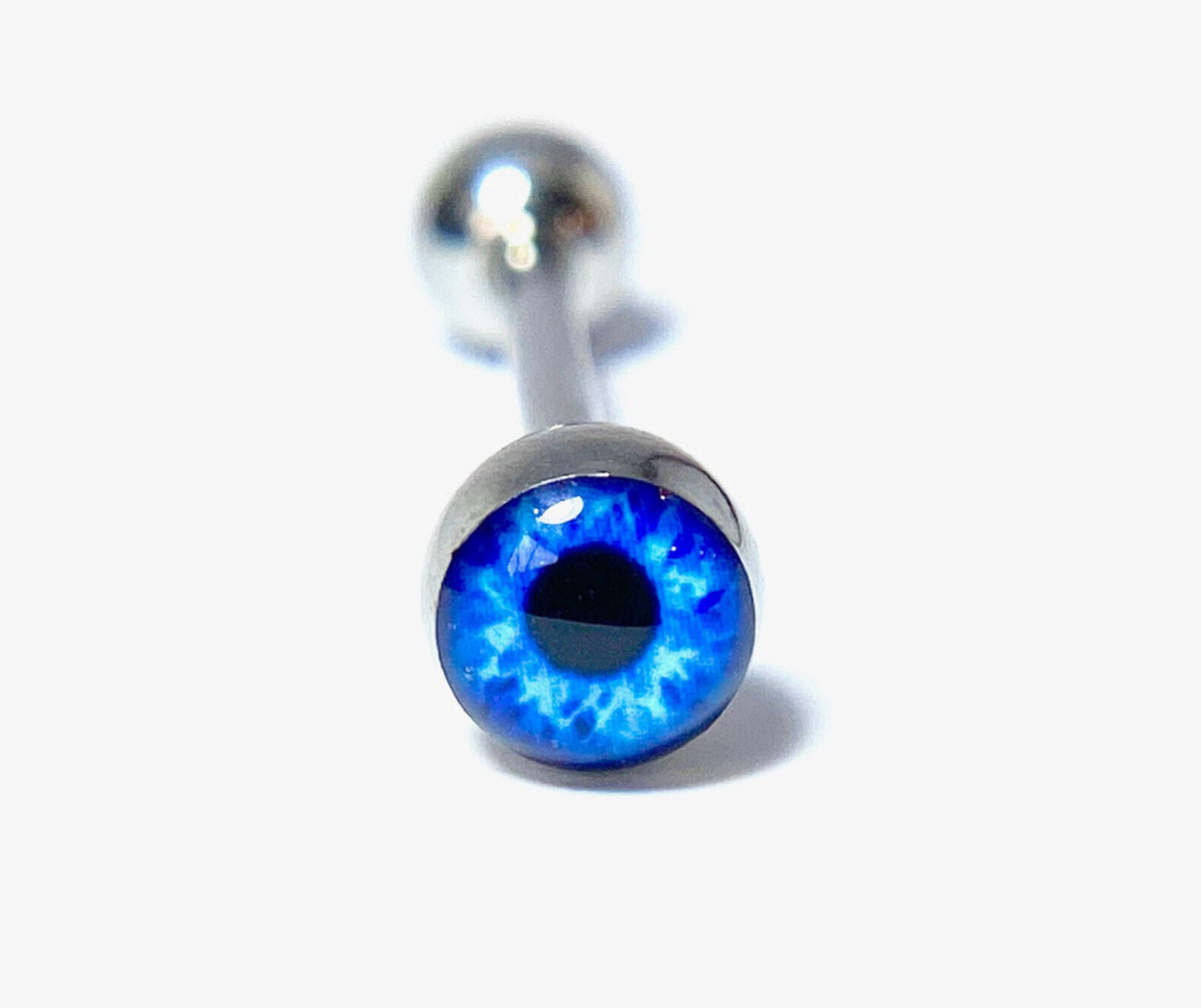 1pc Eyeball 316L Surgical Steel Barbell Tongue Tounge Ring Eye Ball 14g 5/8" (Color: Blue)