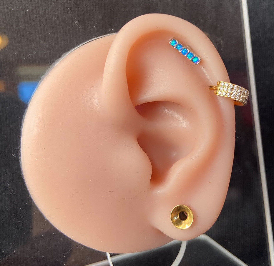 1pc Five Opal Set 2mm x 10mm Bar Tragus Helix Cartilage Ring Barbell 16g 1/4"