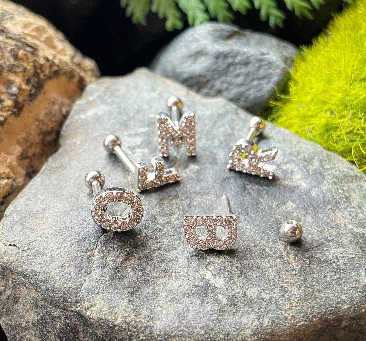 1pc Gem Paved Initial Surgical Steel Tragus Ring Cartilage Stud Body Jewelry