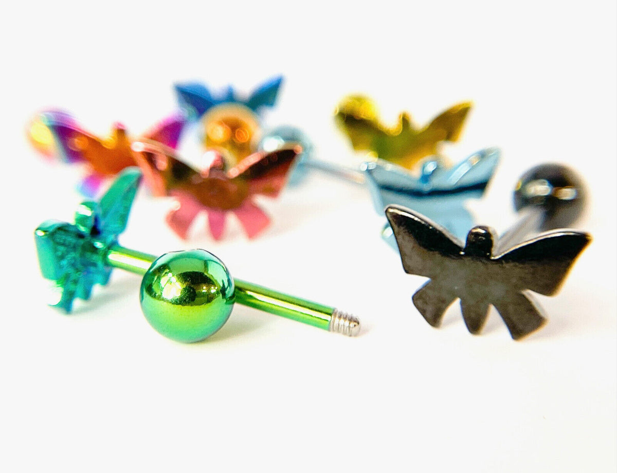 1pc Butterfly Design Tongue Ring Titanium Anodized 14g Tounge Barbell Jewelry